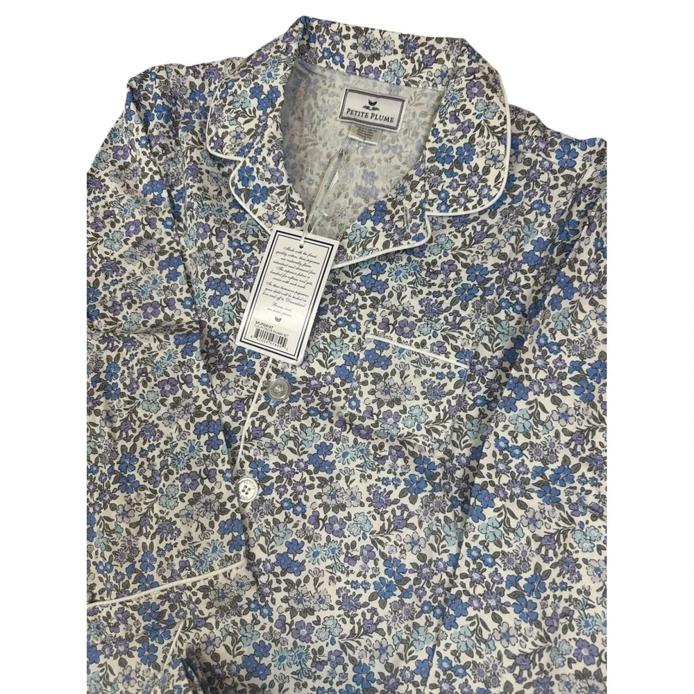 Petite Plume Fleur D'Azur Pajama Set Blue Floral Cotton Kids Size 7 SPJFDA107